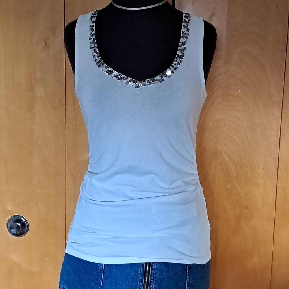 White Embellished Sequenced V-Neck Top